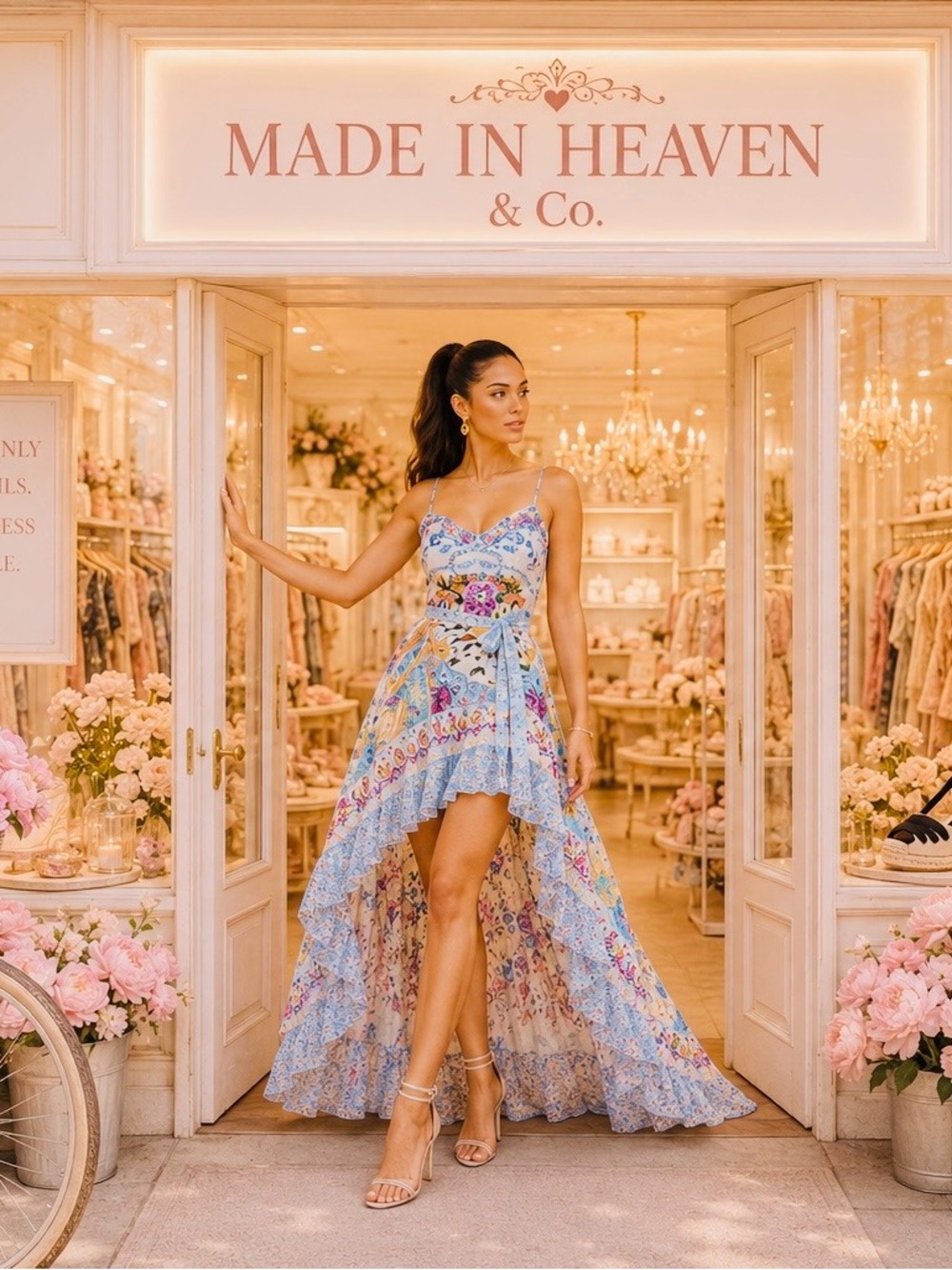 CAMILLA Pastel Blue Floral High-Low Maxi Dress